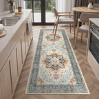 Madane Washable Runner Rug - 2x6 Rug Runners for Hallways 6 Foot Non Slip Vintage Kitchen Runner Rug Ultra-Thin Bathroom Runner Rugs Carpet Laundry Room Bedroom (2x6ft, Orange/Blue)