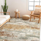 Area Rugs 5x7 for Living Room Bedroom, Modern Abstract Machine Washable Rug, Soft Low Pile Floor Cover with Non Slip Backing for Dining Room, Orange Green