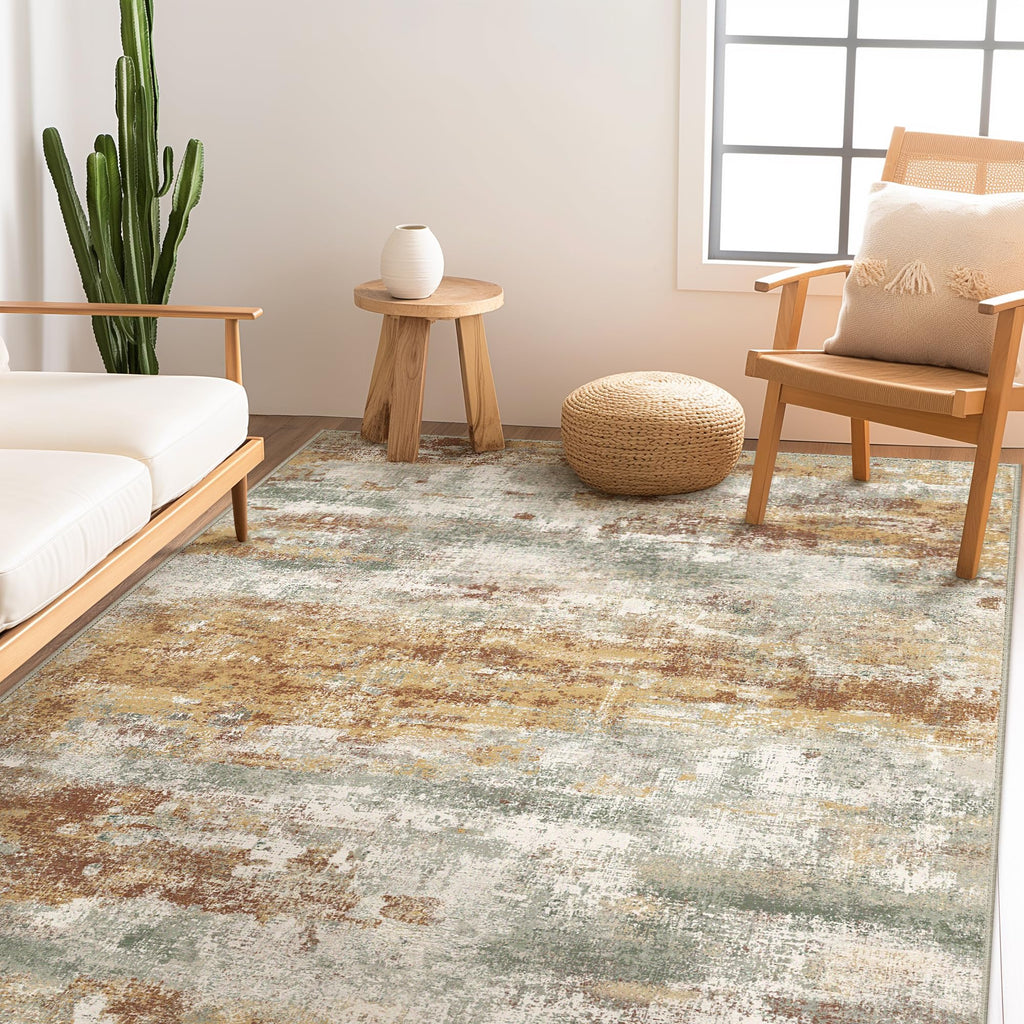 BEIMO 5x7 Area Rug for Bedroom, Orange Green Washable Abstract Non Slip Rug