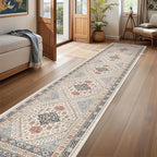 Hallway Runner Rug 2x12, Extra Long Washable Runner Rugs with Rubber Backing, Non Slip Runner, Vintage Rug Runners for Kitchen Laundry Room Entryway (Blue/Red/Multi,2'x12')