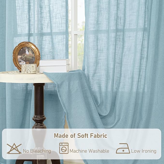 LAMIT 40 Inch Length Linen Curtains for Small Windows Over Silk 2 Panels