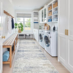 Kitchen Runner Rugs Non Skid Washable - 2.5 x 10 Runner Rug with Anti Slip Backing, Ultra-Thin Soft Rug Runner for Hallway, Bedroom, Living Room (2.5'x10', Blue/Brown/Ivory)