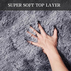 KNZE 9X12 Feet High Pile Tie-Dye Rug, Dark Grey, Area Rug for Living Room, Plush Shag Carpet for Kids Room, Extra Large Fuzzy Rug, Soft Home Decor