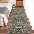 Washable 2x8 Hallway Runner Rug: Vintage Water-Resistant Kitchen Entryway Rug Ultra Soft Living Room Bedroom Carpet with Non Slip Backing Indoor Low Pile Floor Mat for Bathroom Dining Room(2x8,Green)
