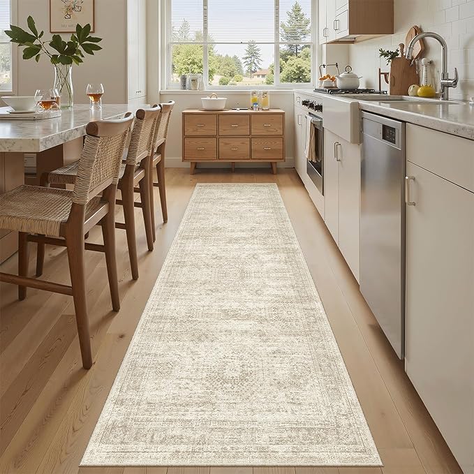 Soalmost Runner Rug 2x7 Washable Non-Slip Hallway Rugs for Kitchen Beige
