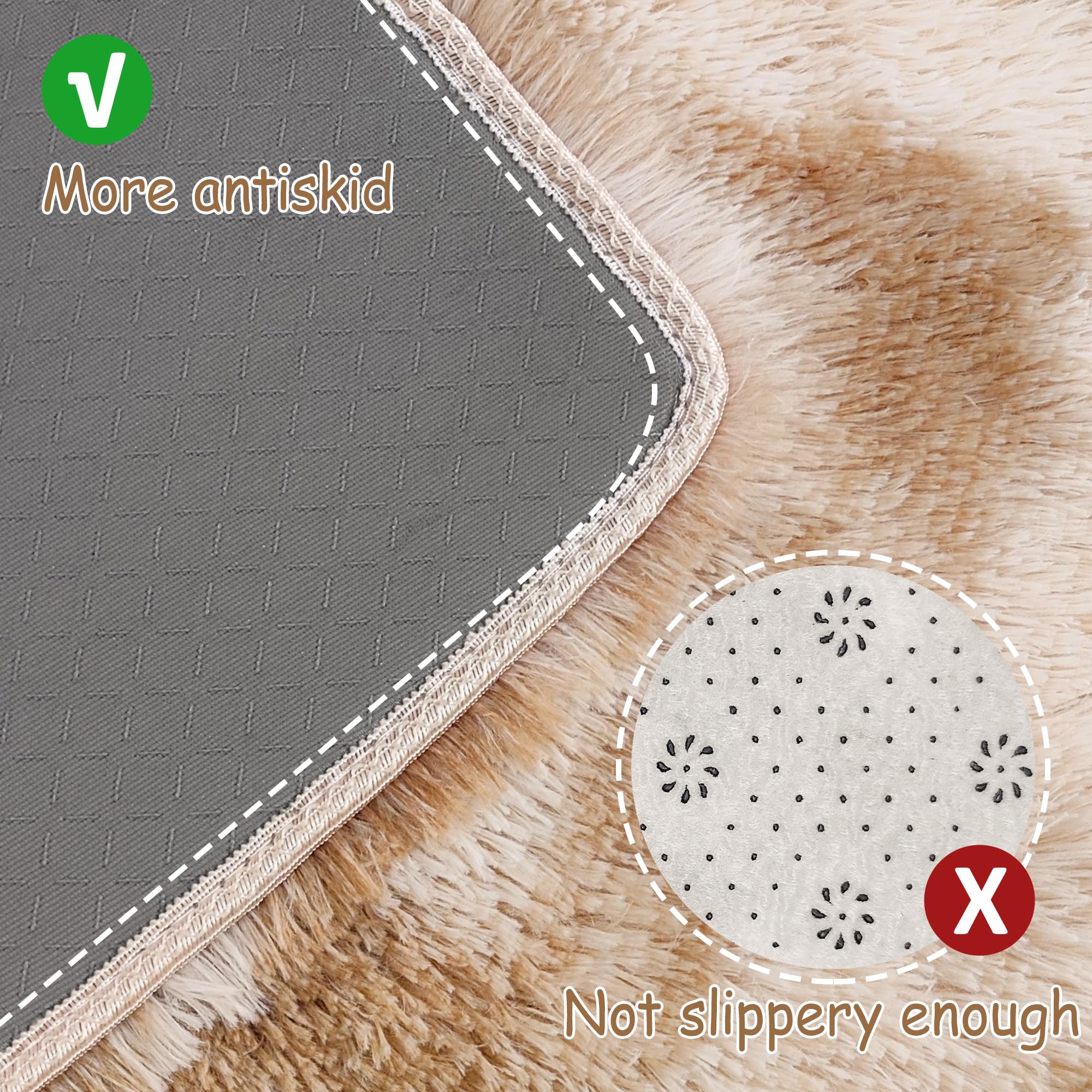 JiaoBaba Super Soft Fluffy Living Room Area Rugs 2x10 ft Tie-Dyed Beige Shaggy Furry Carpet Washable Non-Slip Floor Rug Bedroom Bedside Nursery Rug Fuzzy Girls Boy Reduce Noise Dorm Home Decor