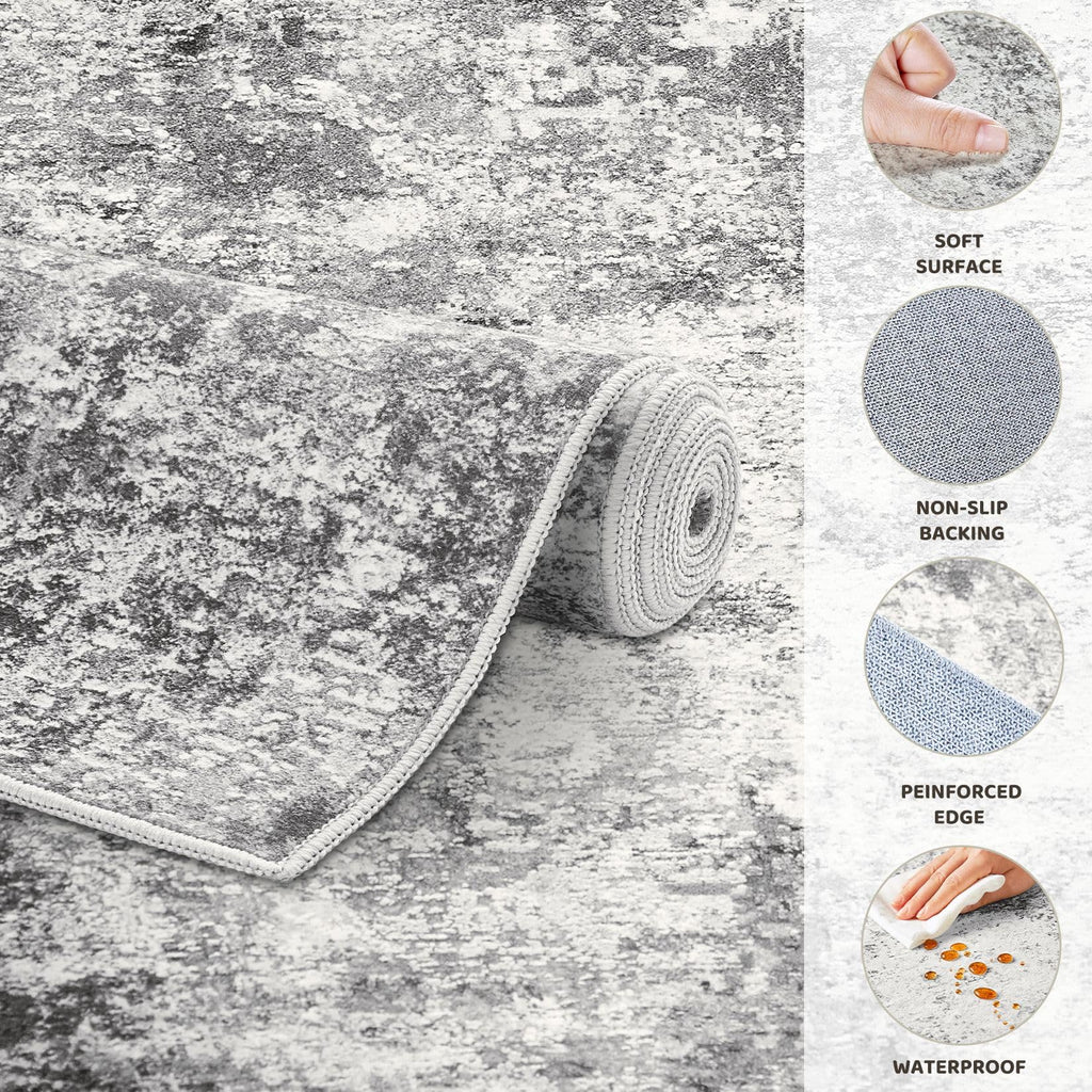 UERMEI 10ft Round Area Rug Living Room Rugs - 10x10 Washable Large Neutral Modern Abstract Soft Thin Rug Indoor Floor No Slip Rug Carpet for Bedroom Under Dining Table Home Office Decor - Grey