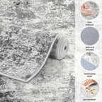 UERMEI 10ft Round Area Rug Living Room Rugs - 10x10 Washable Large Neutral Modern Abstract Soft Thin Rug Indoor Floor No Slip Rug Carpet for Bedroom Under Dining Table Home Office Decor - Grey