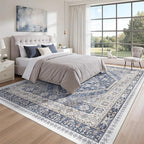 zesthome 8x10 Area Rugs for Living Room,Non-Slip Backing Washable Rugs,Vintage Large Area Rug,Stain Resistant Home Decor Rug (Blue/Beige,8'x10')