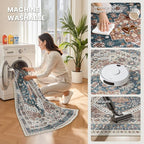zesthome 8x10 Area Rugs for Living Room,Non-Slip Backing Washable Rugs,Vintage Large Area Rug，Stain Resistant Home Decor Rug (Navy Blue/Red,8'x10')