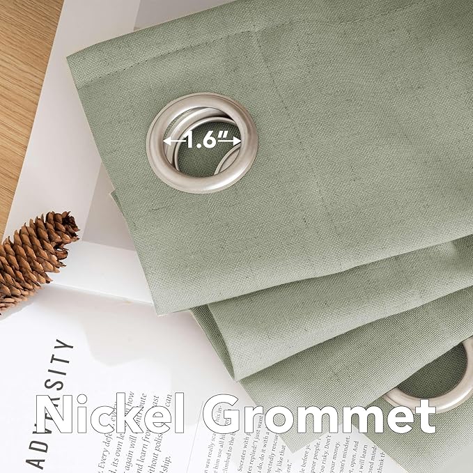 H.VERSAILTEX 2 Pack Ultra Luxurious High Woven Linen Elegant Curtains Semi Sheer Grommet Curtain Panels Light Filtering Privacy Panels Drapes, Nickel Grommet, Extra Long 52x108-Inch, Sage