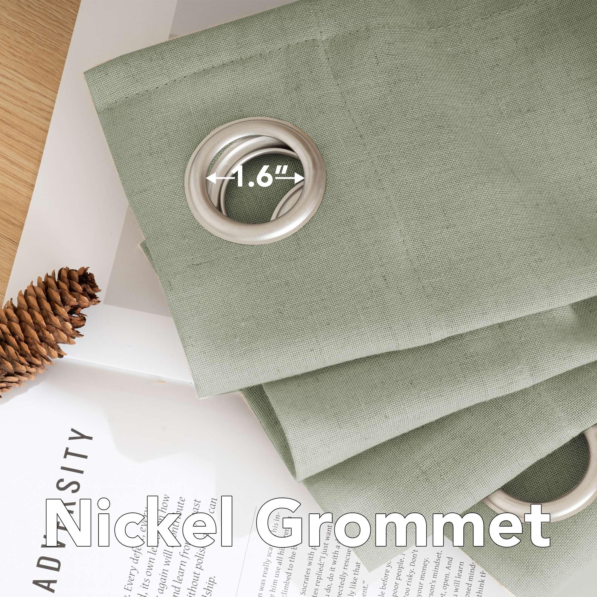 H.VERSAILTEX Elegant Natural Linen Blended Energy Efficient Light Filtering Linen Textured Semi Sheer Curtains/Nickel Grommet Window Treatments Panels/Drapes (Set of 2, Sage, 52" x 54")