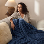 Bedsure 3D Fleece Bubble Blanket for Couch - GentleSoft Blue Throw Blanket for Sofa Bed Room Decor - Luxury Soft Cozy Gifts for Kids Girls, Lightweight, All Seasons, Navy Blue, 50"×60"