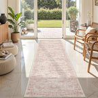Rug Runners for Hallways Non Slip - 2x8 Runner Rug for Bedroom, Washable Runner with Rubber Backing, Soft Low-Pile Carpet for Kitchen, Laundry, Bathroom (2'x8', Pink/Ivory)