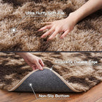 Pionblank Super Fluffy Brown Rug for Bedroom 5x7, Modern Indoor Shag Carpet, Soft Plush Non Slip Rugs for Living Room Kids Room Cloakroom Home Decor, Tie-Dyed Coffee