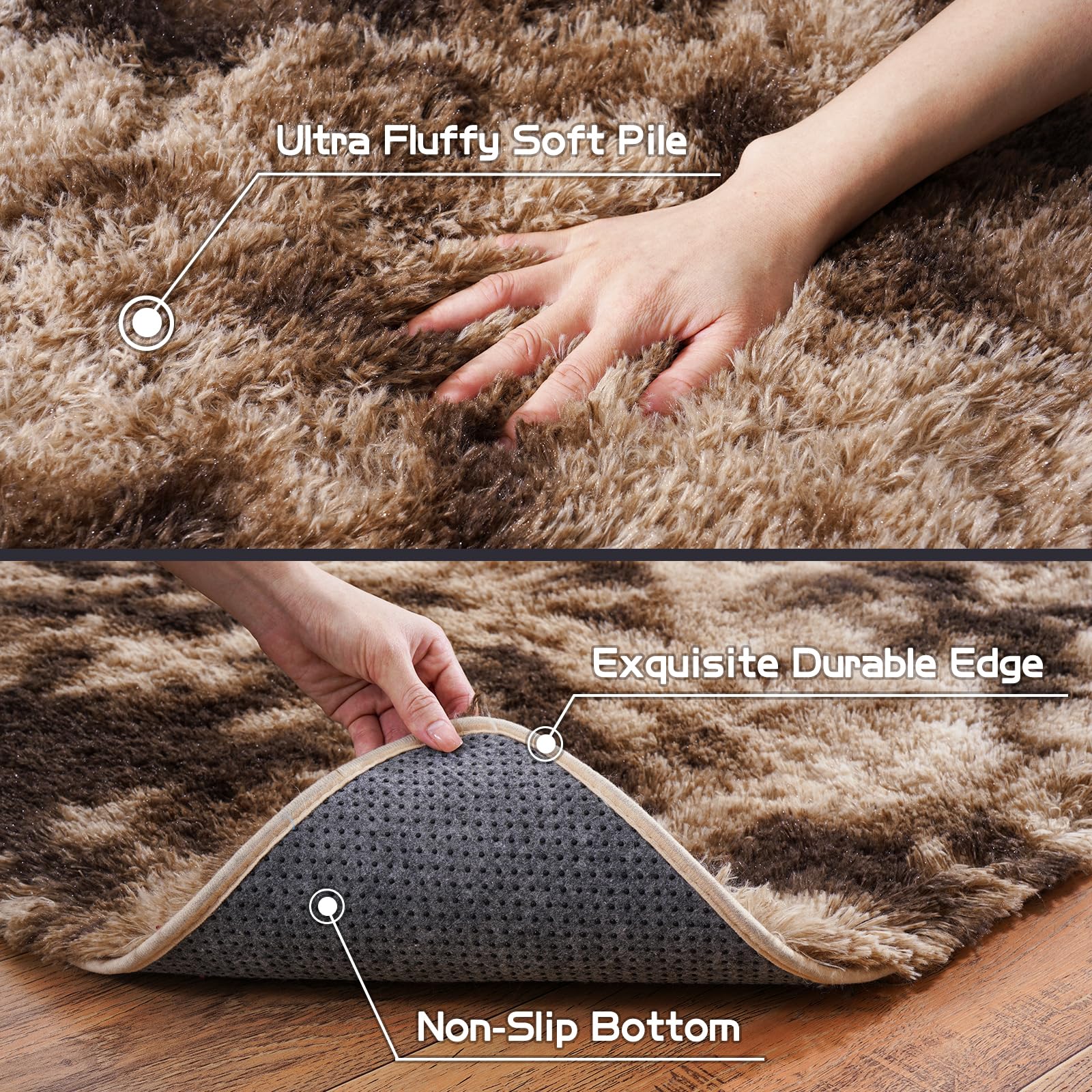 9x12 Area Rug for Living Room, Shag Large Rug for Bedroom,Brown Coffee