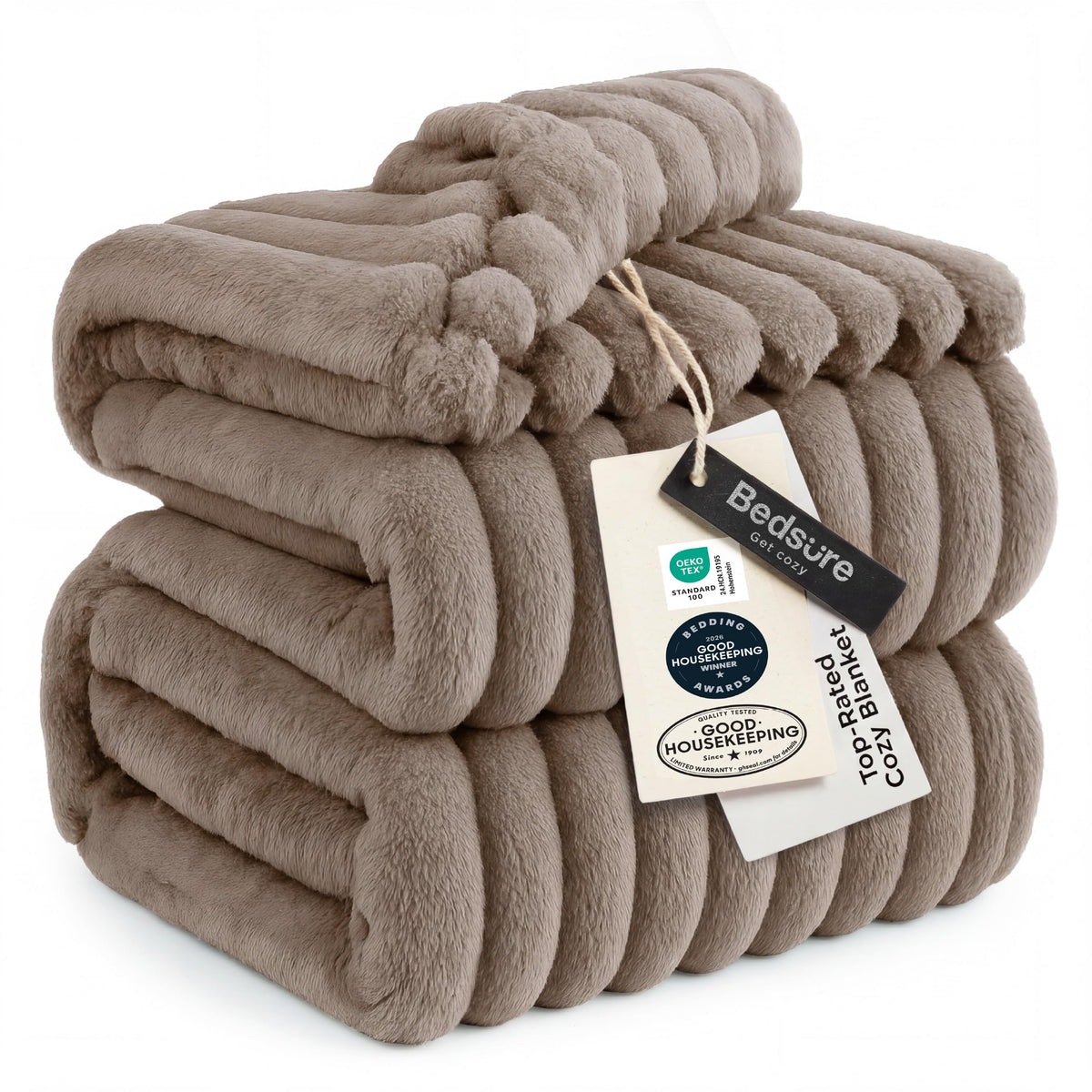 Bedsure Soft King Size Blankets for Bed Beige 108"x90"