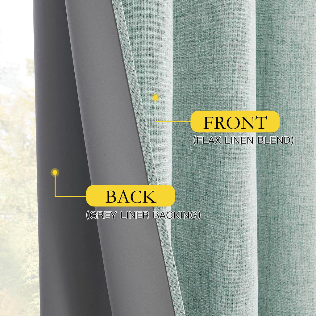NICETOWN 100% Absolutely Blackout Linen Curtains with Thermal Insulated White Liner, Seafoam Green, 52" Wide, 120" Length Energy Saving Curtains for Living Room 2 Panels Set, Vertical Blinds