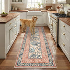GarveeHome Terracotta Teal 8x10 Area Rugs for Living Room, Botanical Grove Cottagecore Washable Rug for Bedroom Dining Nursery Low-Pile Vintage Large Carpet