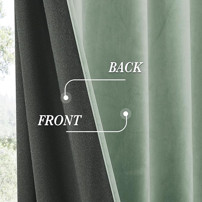 RYB HOME Mint Green Velvet Curtains 96 inches Long, Room Darkening, Floor-Length, Coastal Style Velvet Drapes with Hook Belt for Nursery Living Room Office, 52" W x L96 L, Auqa