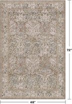 Vintage 4x6 Entryway Rug, Washable Area Rugs for Mudroom, Bedside Rugs Bedroom, Large Kitchen,Living Room, Office, Dorm, Non-Slip Low Pile Soft Stain Resistant Carpet Floral Moss Green Taupe Decor