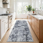 3x6 Washable Entryway Runner Rug: Non Slip Wide Hallway Runners Easy-to-Clean - Soft Living Room Bedroom Kitchen Carpet - Thin Low Pile Printed Floor Mat for Dining Room Black Grey