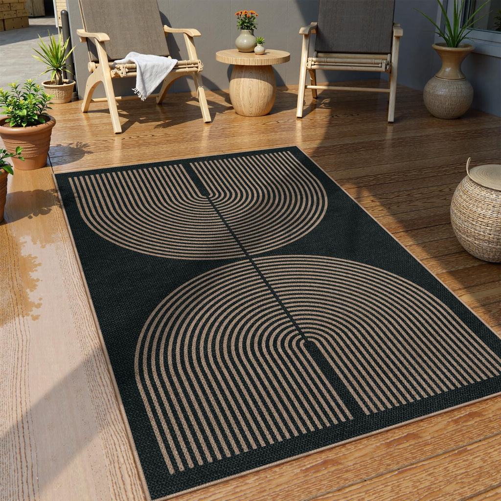 Lahome Modern Rainbow Easy Jute Outdoor Patio Rug, 3x5 Black Office Rug