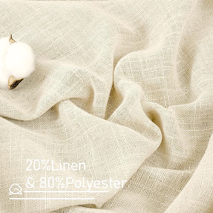 LAMIT Beige Linen Cafe Curtains 24 Inch Length, Semi Sheer Light Filtering Window Panels Back Tab and Rod Pocket Drapes for Kitchen/Small Windows, 25 x 24 Inch, 2 Panels