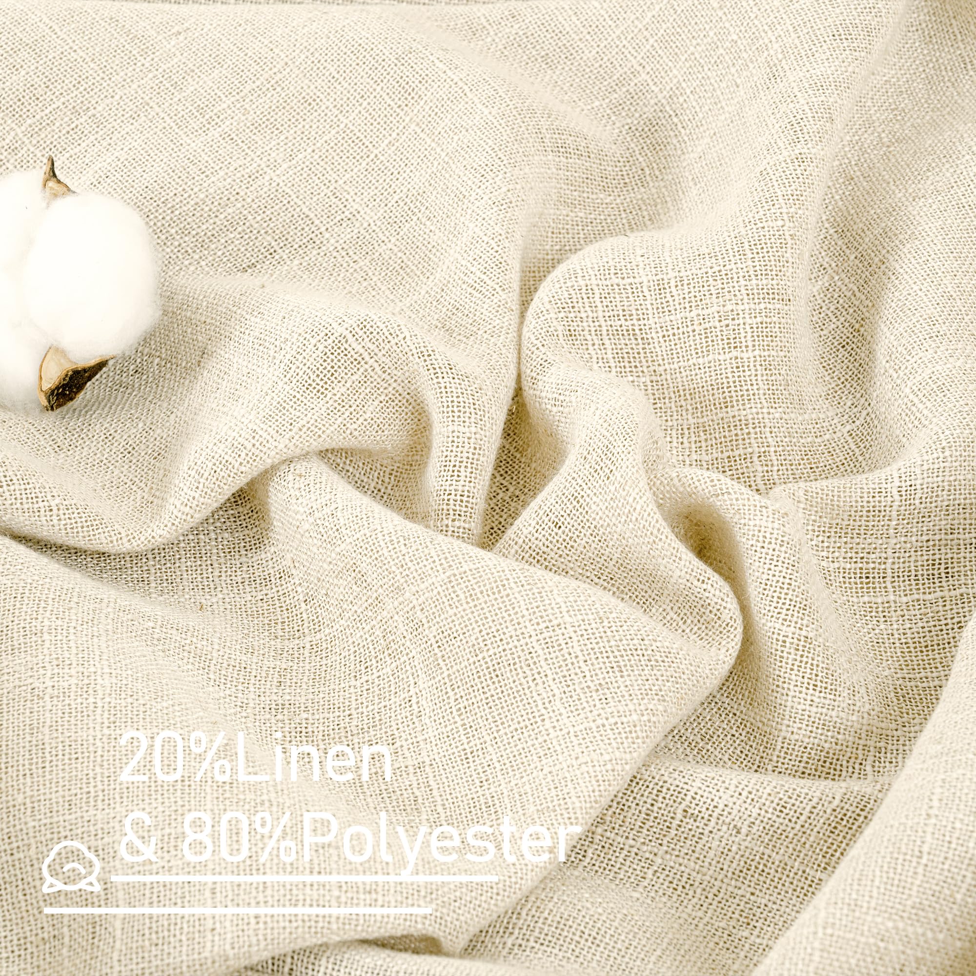 LAMIT Beige Faux Linen Curtains for Doorway Living Room 2 Panels Set