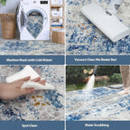 4x6 Area Rugs for Living Room Rug Washable: Abstract Rug for Dining Room Bedroom Carpet Non Slip 4 by 6 Indoor Modern Nursery Home Office Blue Grey White