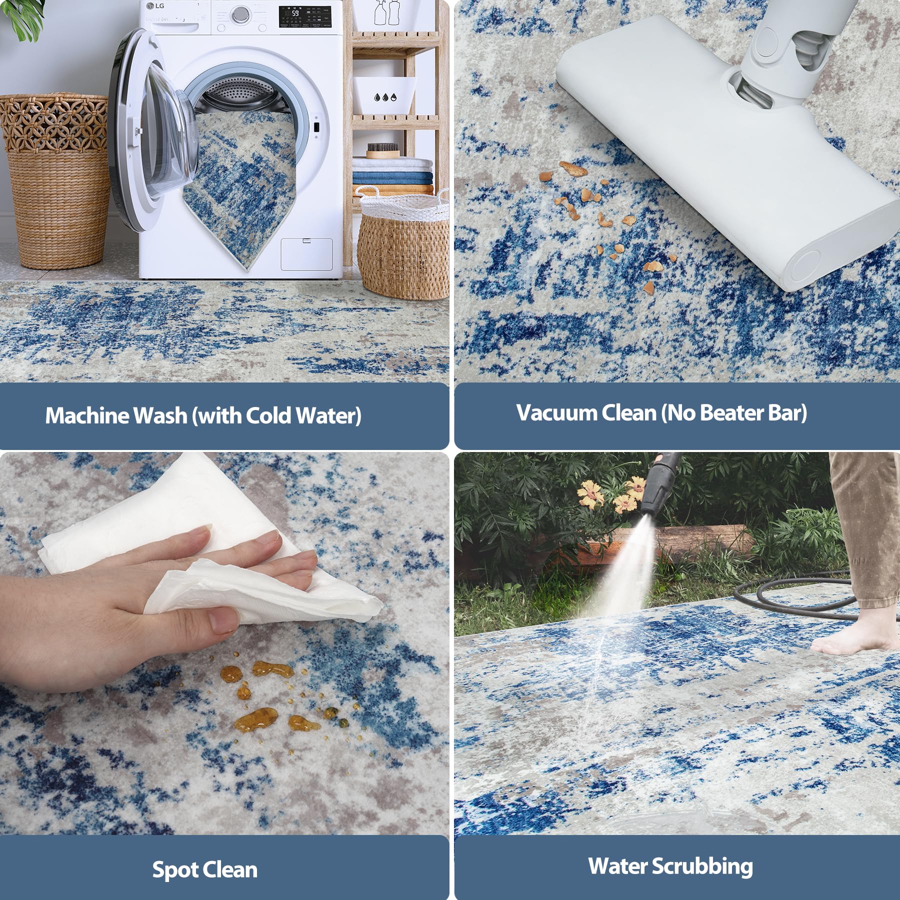 4x6 Area Rugs for Living Room Washable Bedroom Dining Room Blue Grey White