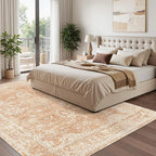 Madane 5x7 Area Rugs for Living Room, Washable Vintage Rug with Non-Slip Backing, Soft Floral Print Throw Rugs Floor Low Pile Carpet for Bedroom Dining Room Farmhouse (5 x 7, Jasper Orange)