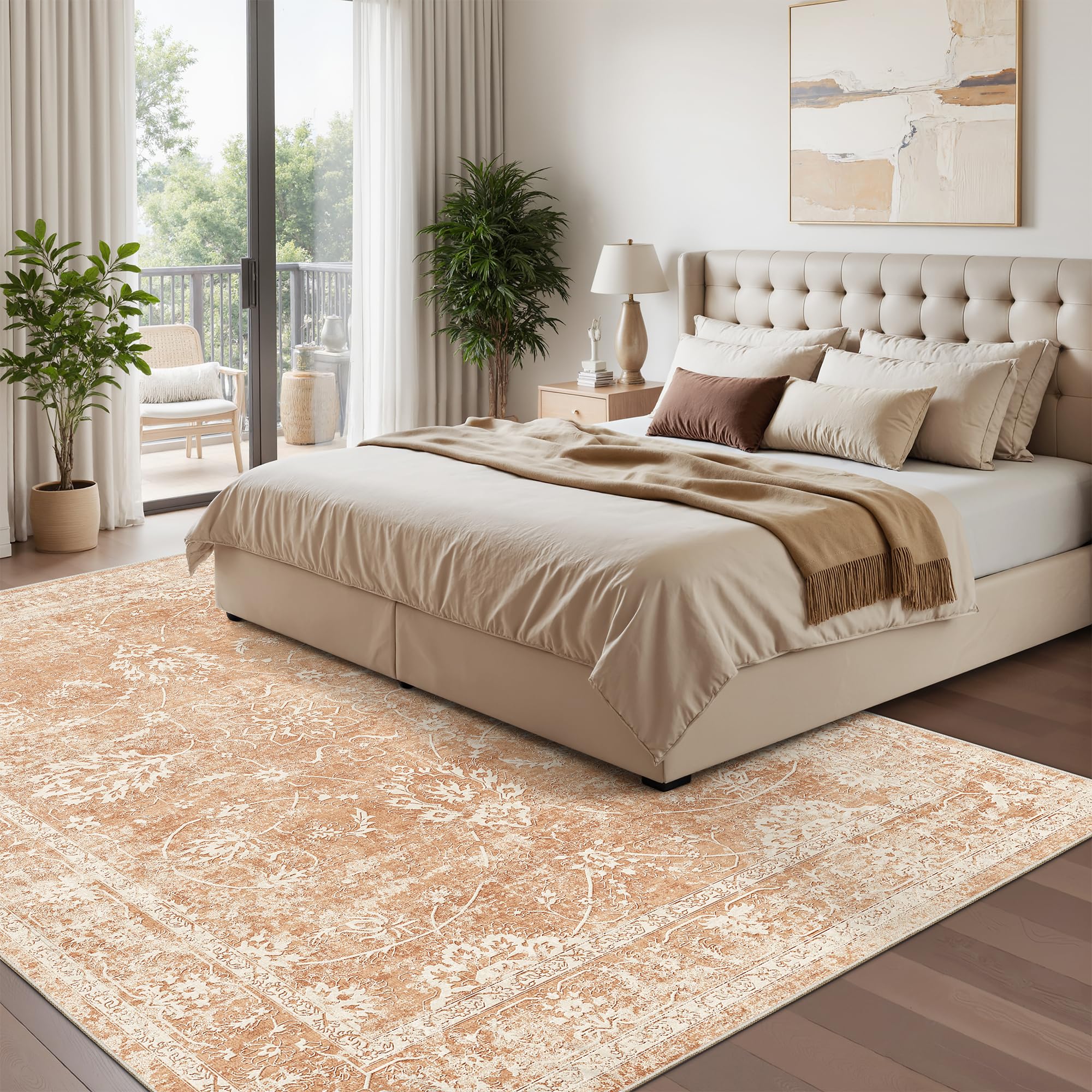Madane Washable 6x9 Area Rugs for Living Room, Soft Rug Jasper Orange