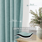 Guken Light Blue 100% Blackout Linen Curtains 100 Inch Length 2 Panels Set for Living Room Back Tab Thermal Insulated Black Out Drapes Room Darkening Farmhouse Style for Bedroom Window Curtains