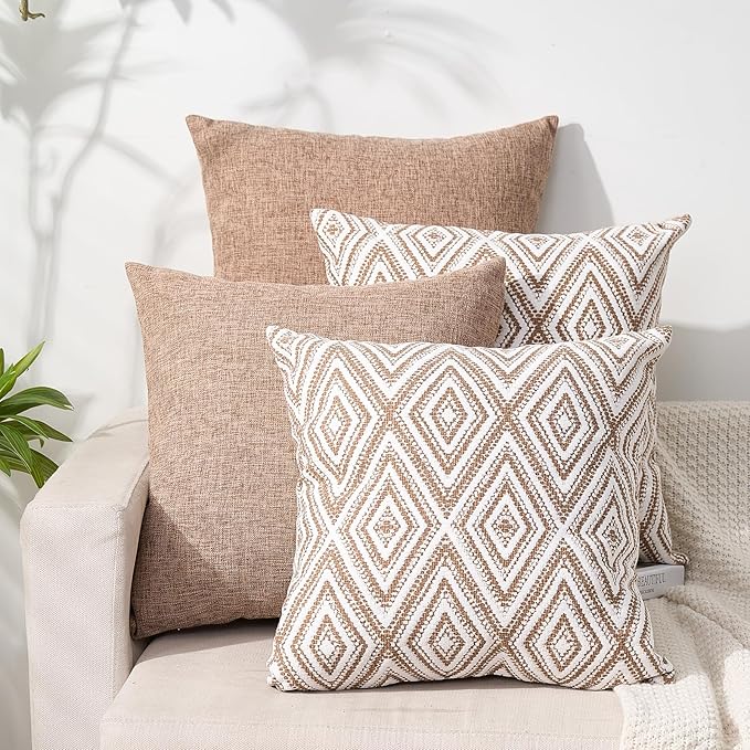 HPUK Throw Pillow Covers 20x20, Set of 4, Light Brown Couch Pillow Covers