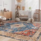 Area Rug 5x7 Washable Rug, Vintage Boho Medallion Rugs Non-Slip Soft Low Pile Large Distressed Rug Indoor Retro Carpet for Living Room Bedroom Dining Room Office (TribalMedallionMulti, 5'x7')