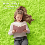 OLANLY 3x5 Machine Washable Small Bedside Rug, Soft Fluffy Shaggy Rugs for Living Room, Bedroom, Indoor Floor Carpet for Kids Girls and Boys, Preppy Dorms, Nursery, Home Decor Aesthetic, Lime Green