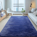 OLANLY 5x5 Area Rugs for Living Room Bedroom, Machine Washable Soft Fluffy Shaggy Bedside Rug, Indoor Floor Carpet for Kids Girls and Boys, Dorms, Nursery Rooms, Home Decor Aesthetic, Navy Blue