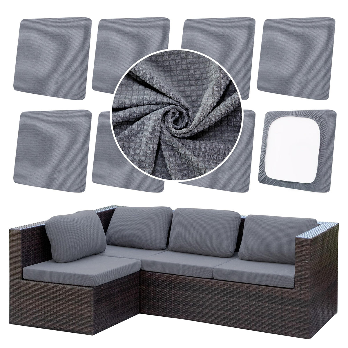 DREAHOTEXTIL 8Pcs Outdoor Cushion Covers, Elastic Patio Cushion Covers