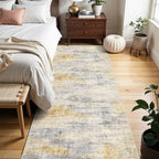 2x6 Washable Kitchen Runner Rug: Modern Abstract Runners for Hallway Soft Non Slip Rugs with Rubber Backing Low Pile Thin Floor Carpet for Entryway Bedroom Bathroom Bedside Indoor(Grey/Yellow,2x6)