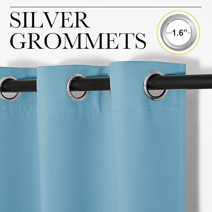NICETOWN Thermal Curtains for Kids Room, Window Treatment Thermal Insulated Solid Grommet Blackout Drape Panels for Bedroom (Teal Blue, Set of 2, 34 by 84 inches)