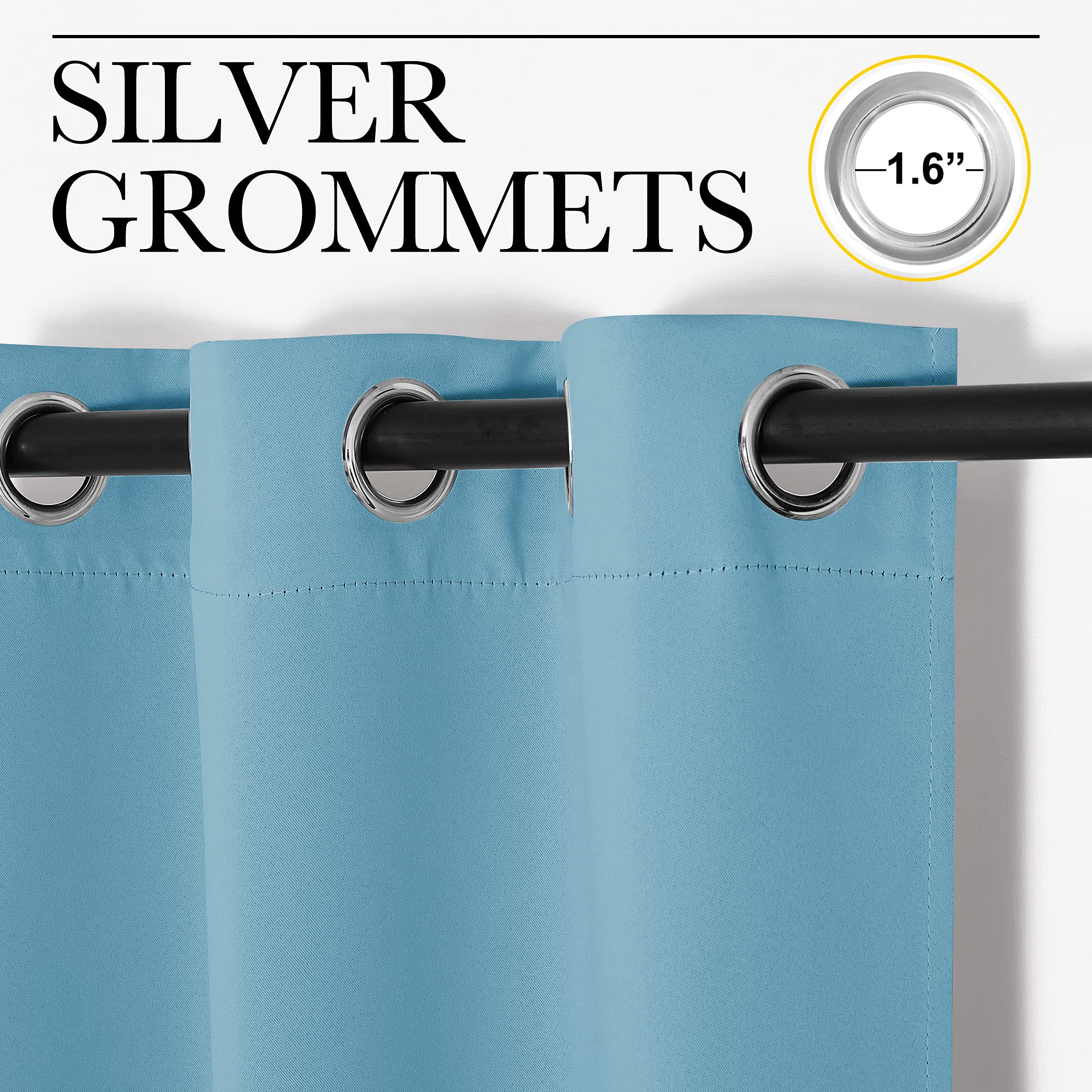 NICETOWN Window Treatment Thermal Insulated Solid Grommet Room Darkening Curtains/Drapes for Bedroom (Set of 2 Panels, 42 by 63 inches Long, Teal Blue=Light Blue)