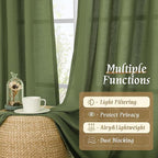 LAMIT Faux Linen Curtains 63 inches Long for Bedroom, Rod Pocket Thick Linen Drapes Light Filtering Privacy Window Christmas Decor Curtains for Living Room, 2 Panels (52 x 63 Inch, Olive Green)
