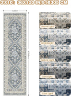 3x10 Runner Rug Non Slip Washable for Entryway, Front Porch, Vintage Hallway Runner for Laundry Room, Bedroom, Stain Resistant Thin Indoor Kitchen Mats for Floor(Blue/Beige,3'x10')