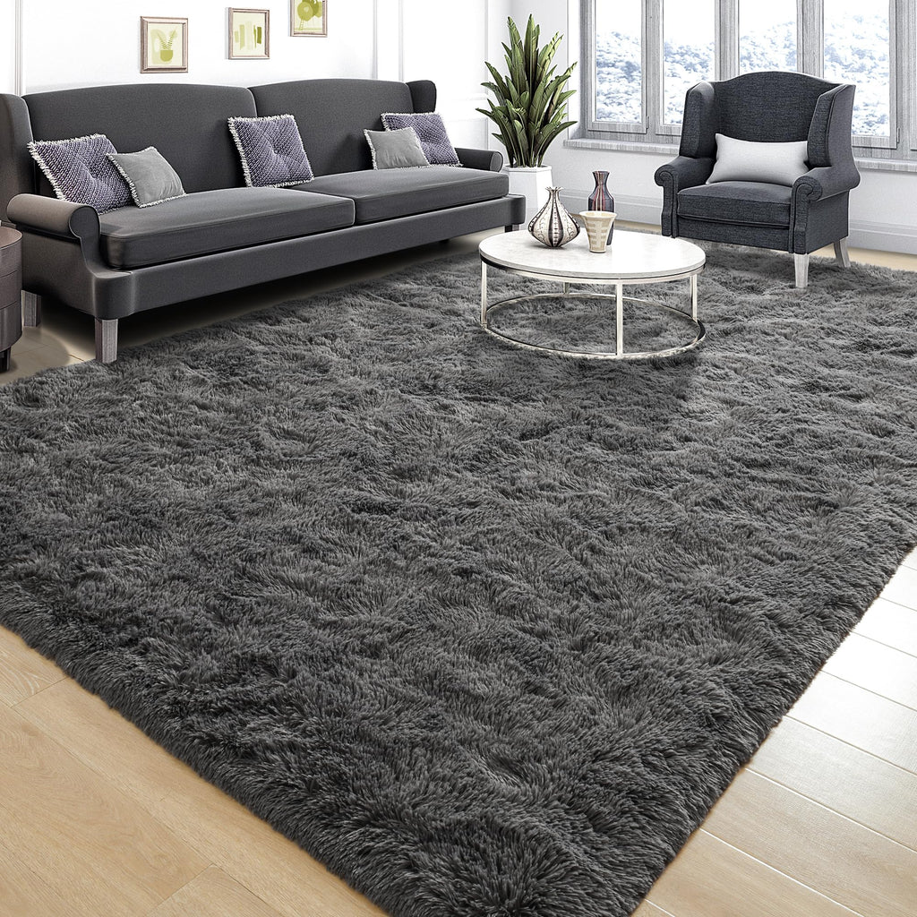 Tepook Area Rugs 9x12 for Living Room, Super Soft Fluffy Rugs for Bedroom, Modern Shaggy Rug Fuzzy Carpets for Kids, Plush Indoor Nursery Home Decor Rug with Non-Slip Bottom, Dark Grey