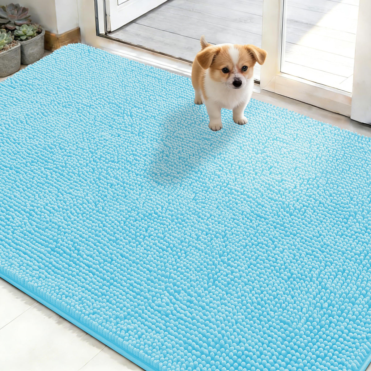 OLANLY Dog Door Mat for Muddy Paws 48x30, Super Absorbent Chenille Mud Mat