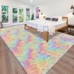 Fluffy Rainbow Colorful Area Rug for Living Room 8x10 Kawaii Tie Dye Rug Fuzzy Indoor Floor Unicorn Rug for Bedroom Girls Kids Nursery Baby Princess Room Dorm Home Decor Aesthetic Carpets