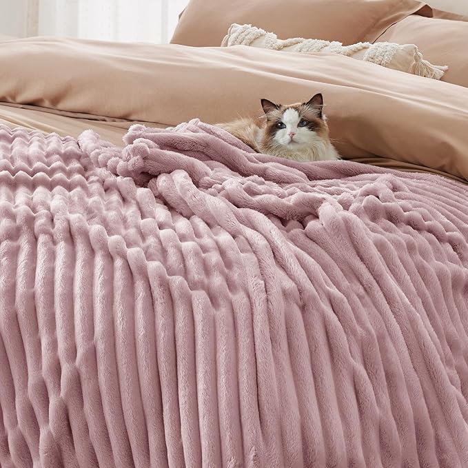Bedsure GentleSoft Pink Fleece Blanket for Couch - Cozy Soft Blankets for Women, Cute Small Throws for Girls, 90x90 Inches