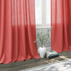 Nanspring Watermelon Red Linen Curtains 102 Inches Long 2 Panels,Back Tab Rod Pocket Semi Sheer Curtain Light Filtering Boho Extra Long Drapes Neutral Farmhouse Decor for High Window 52x102