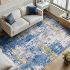 RELEANY Washable 8'x10' Abstract Area Rug for Living Room Blue Gold